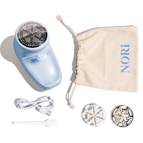 Nori Trim Fabric Shaver - Lint Remover for Clothes & Furniture Couch Pilling - Sweater Pill Remover - Clothes Shaver with 6 Precision Blades - Wireless and Rechargeable - Blue | Amazon (US)
