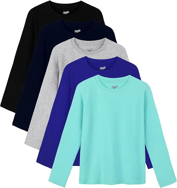 Semois 5 Pack Boys Long Sleeve Shirts Boys' Cotton Crew Neck Basic Long Sleeve Tees Soft Kids' Lo... | Amazon (US)