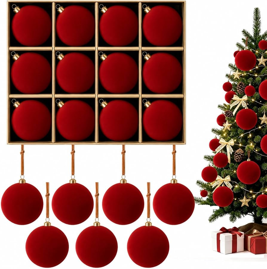 HOHY
Red
Velvet
Christmas
Ornaments,
3.15in
Burgundy
Christmas
Balls-12pcs | Amazon (US)