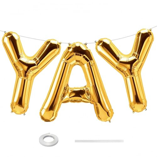 40Inch Gold YAY Balloons, Giant YAY Letter Foil Mylar Balloon Banner, Gold Congratulations Balloons for Congrats Grad Class of 2026 Graduation Birthday Engagement Wedding Baby Shower Party Decorations | Amazon (US)
