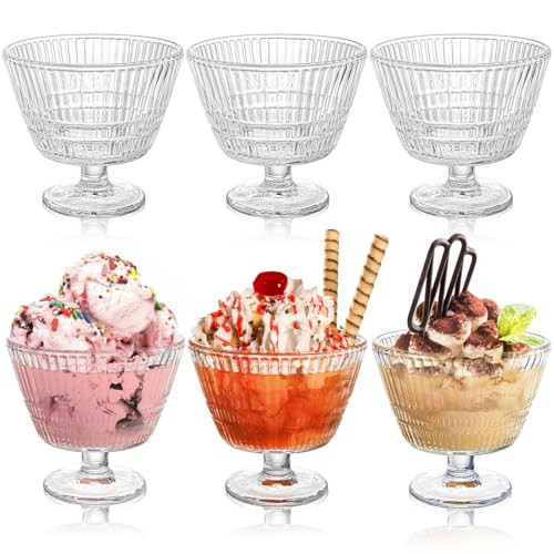 Nagpew 6 Pack Glass Dessert Bowls Set, 10 Oz Vintage Ice Cream Cups with Pedestal, Fluted Sundae Dishes Pudding Footed Bowl for Ice Cream, Dessert, Parfait, Candy, Fruit | Amazon (US)