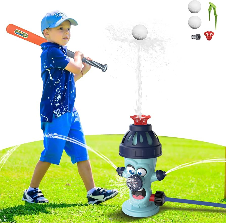Cute Fire Sprinkler Water Toys for Kids with Baseball Game Set,Summer Outdoor Kids Play Equipment... | Amazon (US)