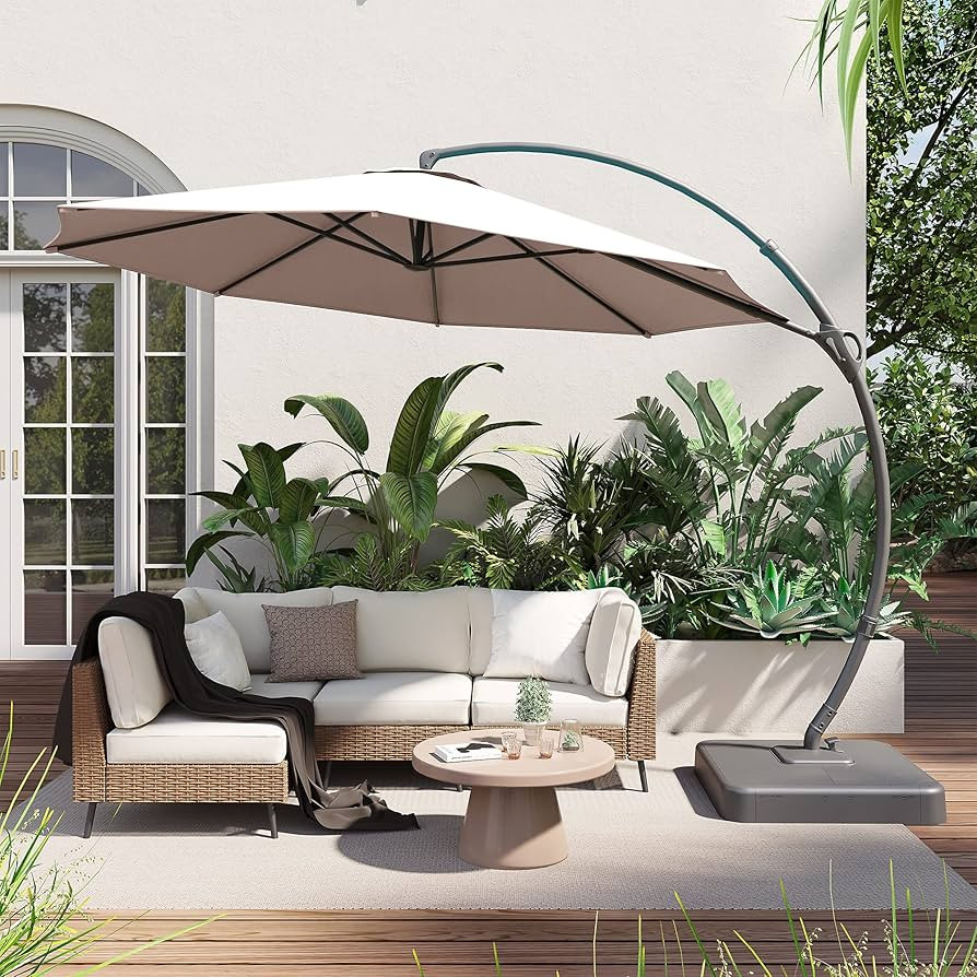 LAUSAINT HOME Outdoor Patio Umbrella with Base included, 11 FT Deluxe Curvy Cantilever Umbrella H... | Amazon (US)