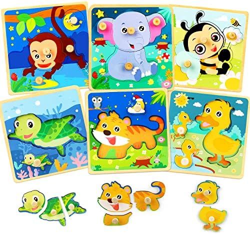 TOY Life Wooden Peg Puzzles for Toddlers 1-3, 6 Pack Baby Puzzle Birthday Gifts for 1 2 3 Year Ol... | Amazon (US)