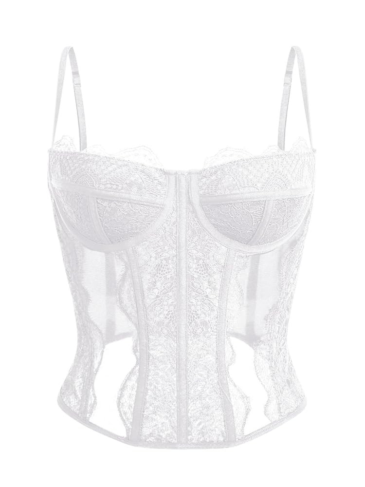 Dealmore Corset Tops For Women Going Out Lace Mesh Date Night Top Spaghetti Strap Party Club Top | Amazon (US)