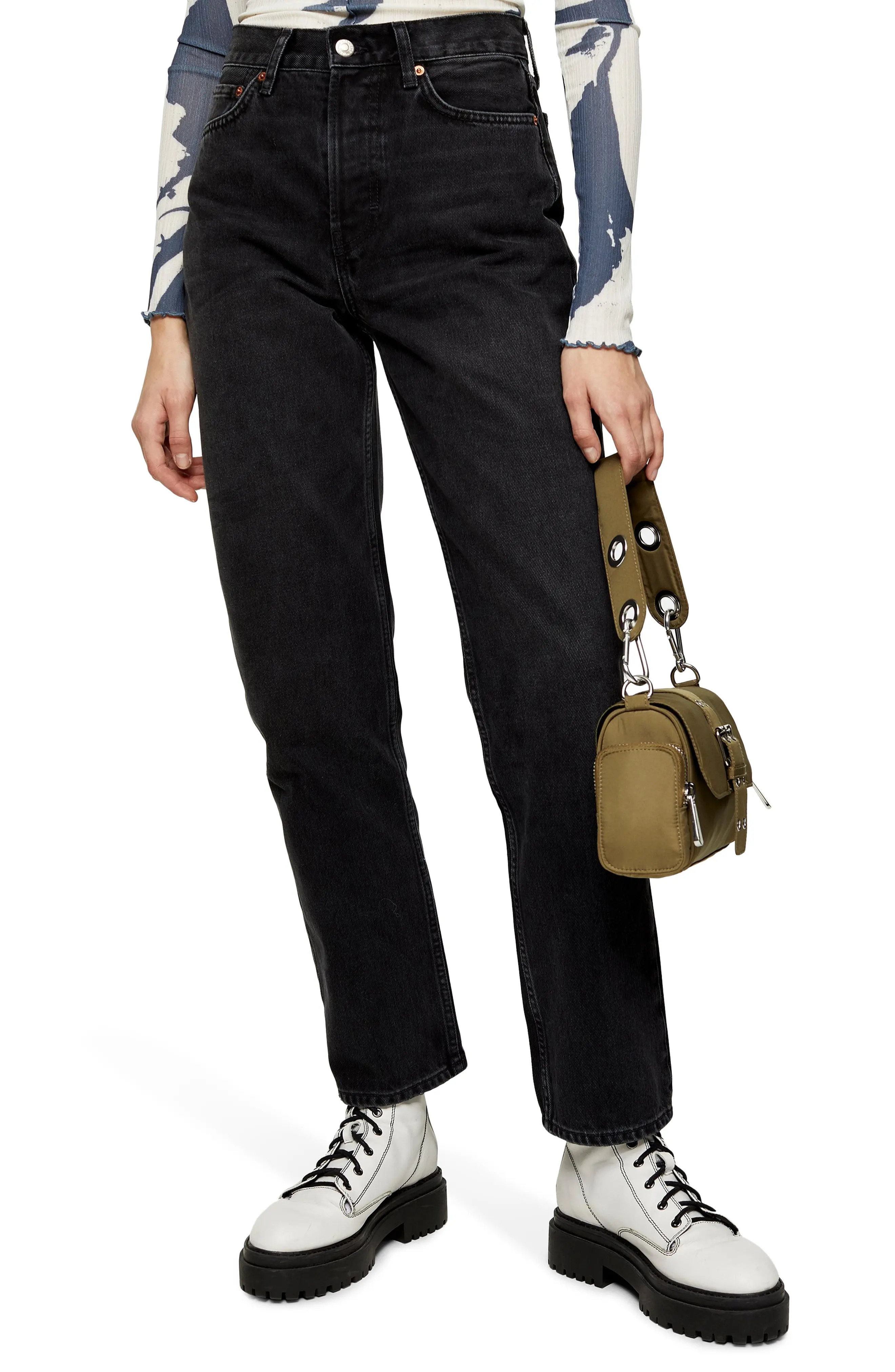 Women's Topshop Washed Black Dad Jeans, Size 34W x 30L - Black | Nordstrom