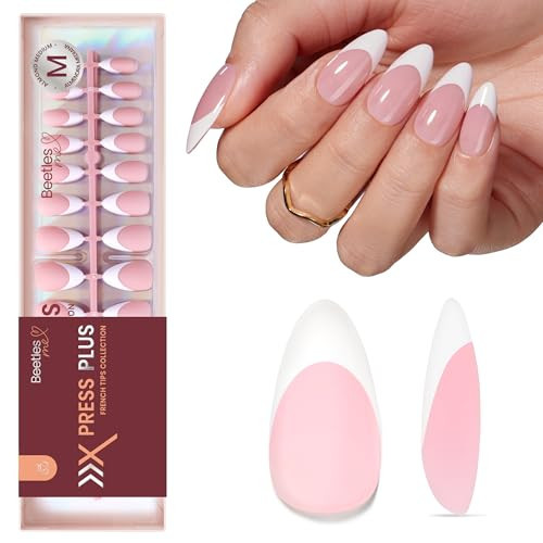 Beetles French Tips Press On Nails-210 Pcs Pink French Tip Nails Medium Almond Fake Nail Tips, Soft Gel Nails False Nails Art DIY Gift For Women | Amazon (US)