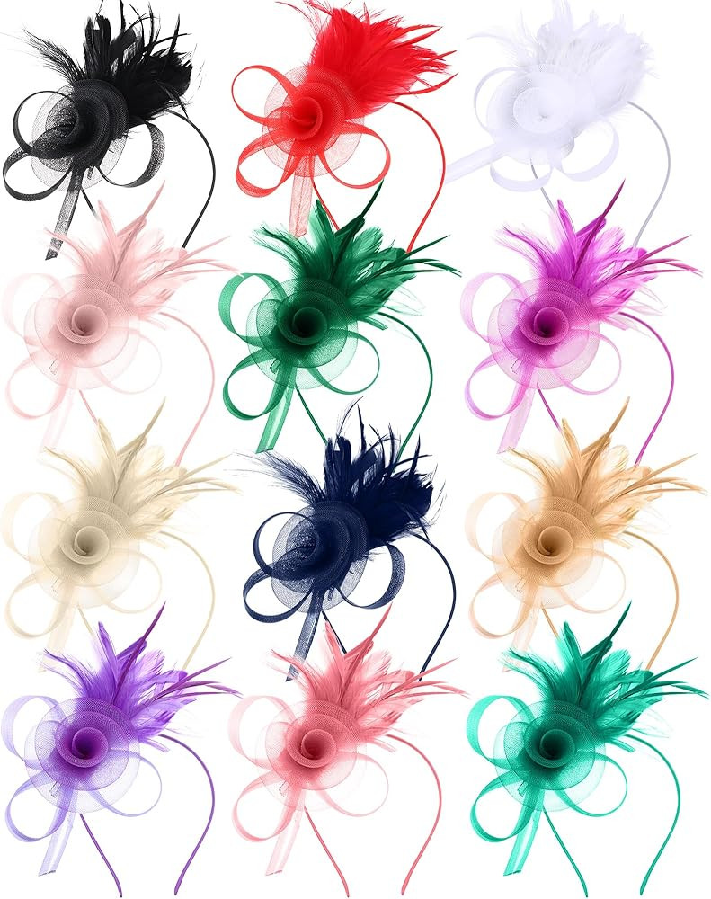 12 Pcs Fascinators Hats Tea Party Headwear with Veil Vintage Feathers Pearl on a Headband or a Cl... | Amazon (US)
