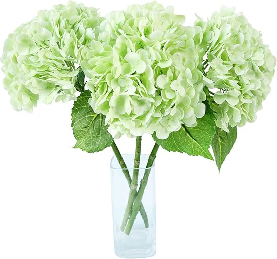 YalzoneMet Light Green Hydrangea Artificial Flowers, 3 Pcs Lifelike Real Touch Large Hydrangea Fa... | Amazon (US)
