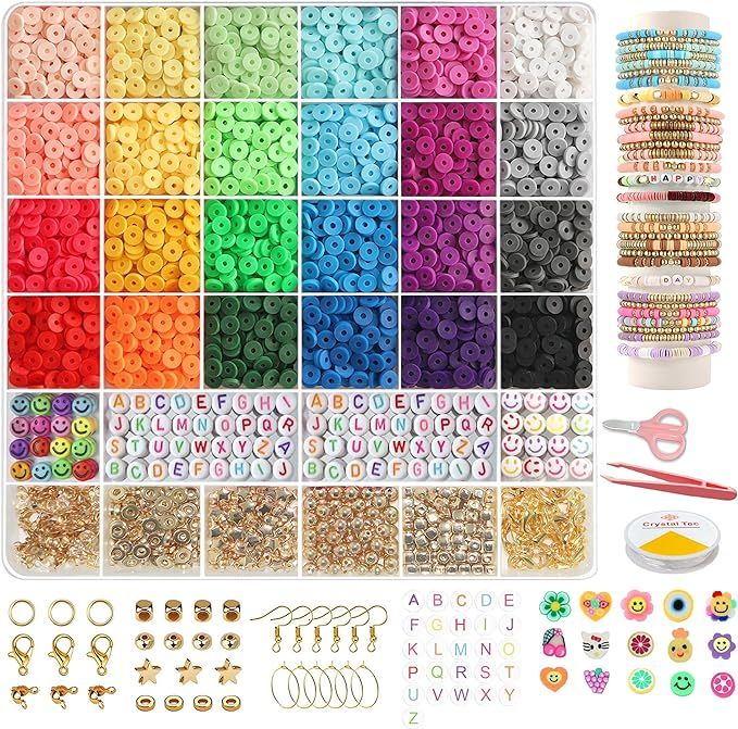YMSDZHL 6000+ Pieces Bracelet Making Kit 24 Colors Round Flat Polymer Clay Beads Kit with Round A... | Amazon (US)