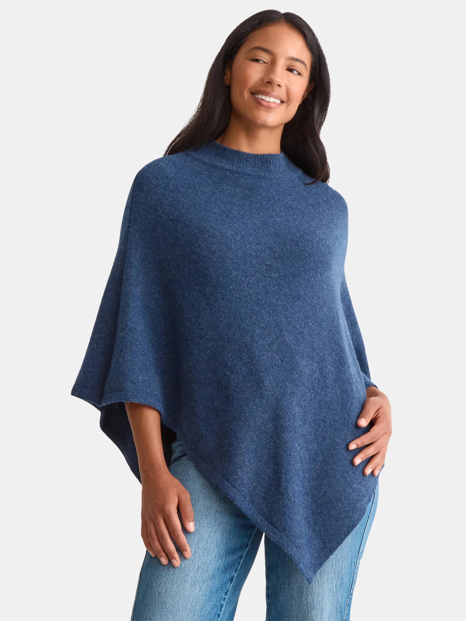 Time and Tru Women's Mock Neck Poncho, S/M, Blue | Walmart (US)