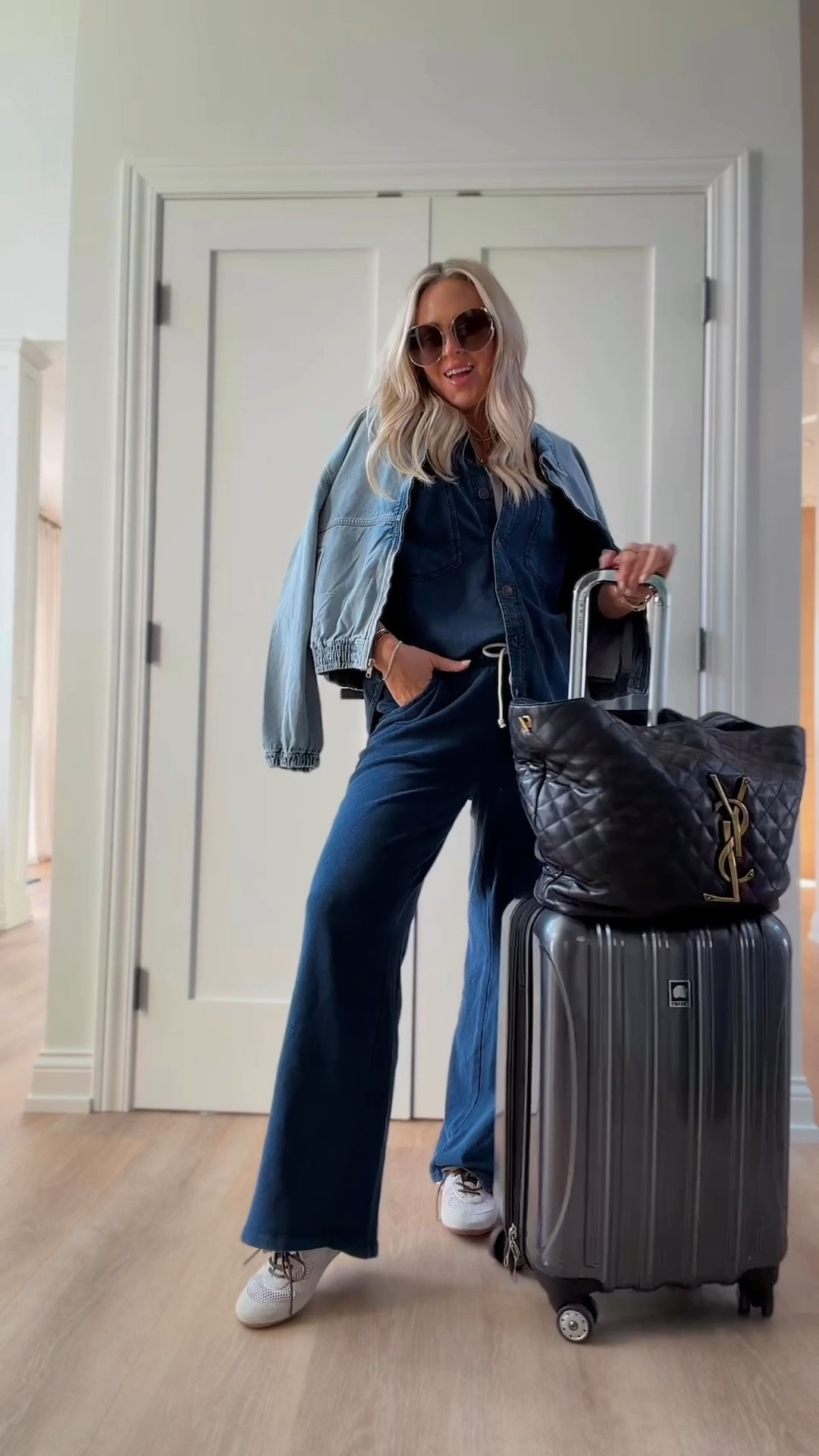 Looks like denim but it’s sweats! Also got in this new denim bomber which I love and it’s on sale! ✨✨✨

I did medium in pants for length and small in tops. More colors. 

Travel set. Travel. Lounge set. Sweats. 

#LTKActive #LTKootd #LTKTravel