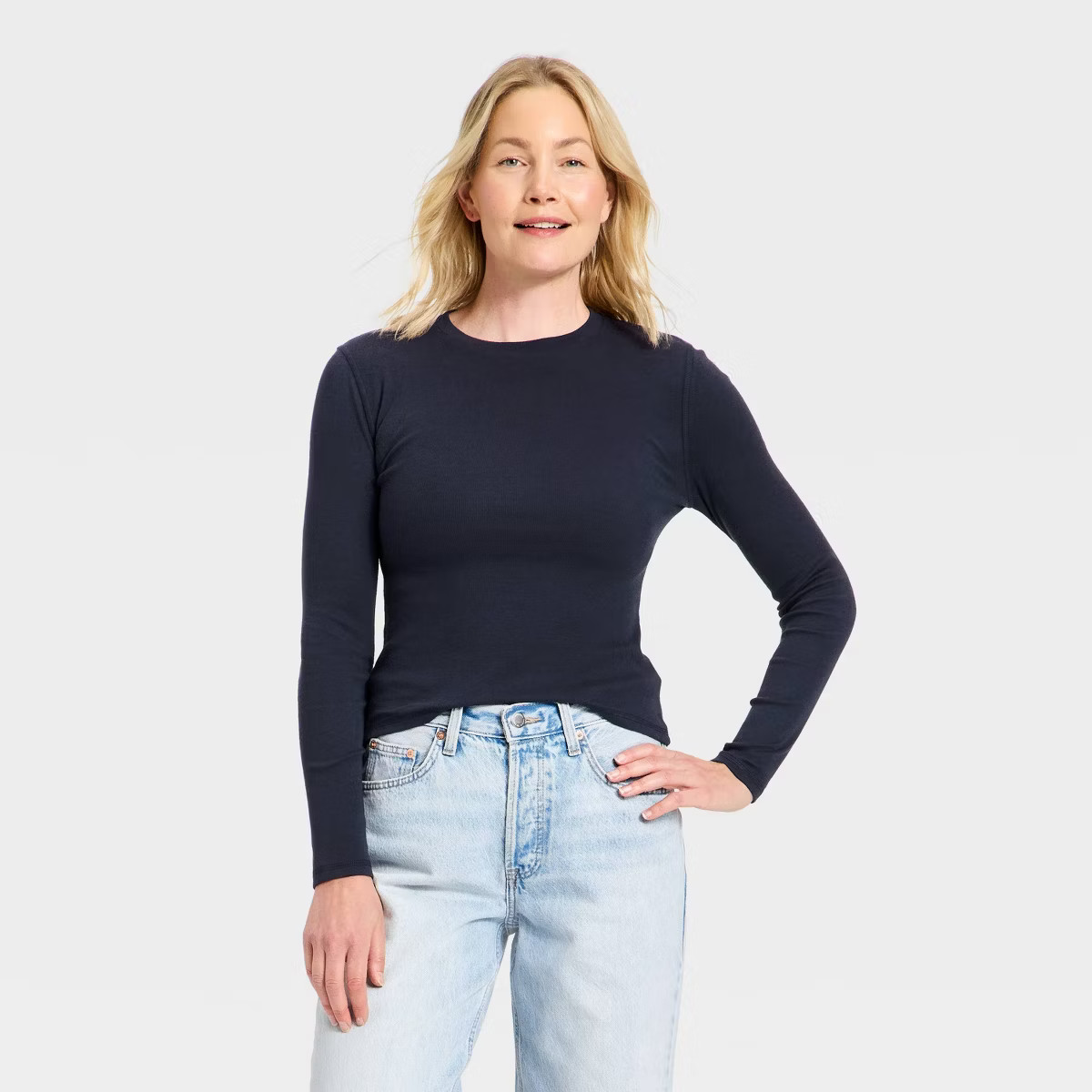 Women's Long Sleeve Slub T-Shirt - Universal Thread™ Navy Blue XS | Target