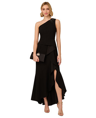 Women's Beaded One-Shoulder Crepe Gown | Macy's