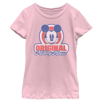 Girls Mickey & Friends Original Retro Logo T Shirt - Light Pink - X Small | Target
