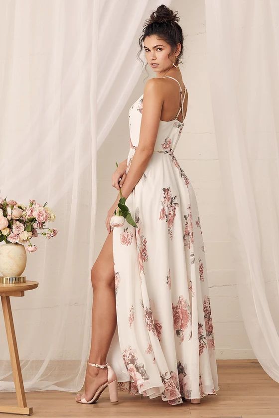 Elegantly Inclined Cream Floral Print Wrap Maxi Dress | Lulus (US)