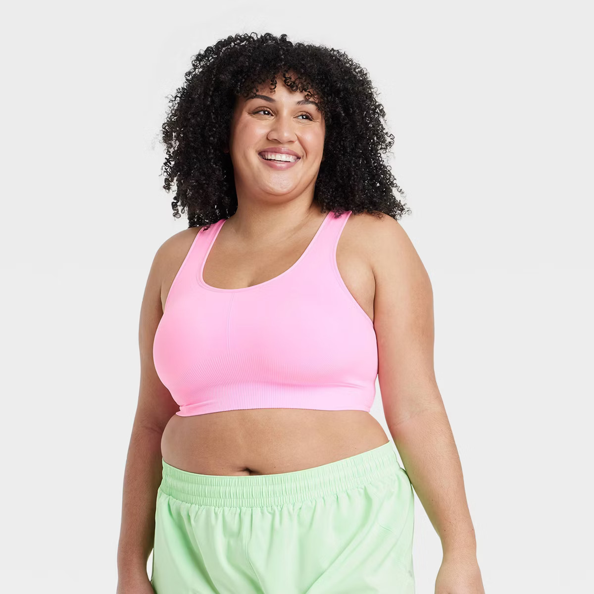 Women's Seamless Medium Support Racerback Midline Sports Bra - All In Motion™ Pink 1X | Target