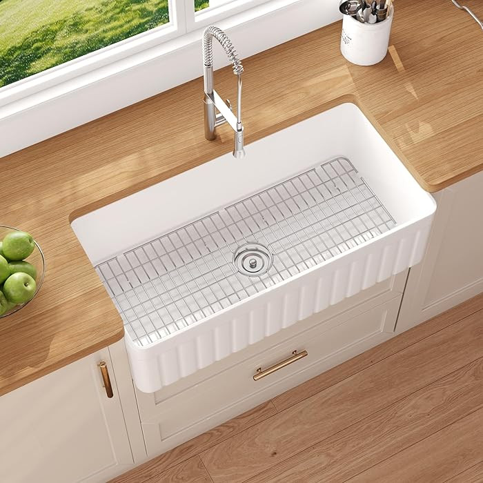 DeerValley Solstice Fireclay Farmhouse Sinks, 35.6"L x 18"W Farmhouse Kitchen Sink White Large Si... | Amazon (US)