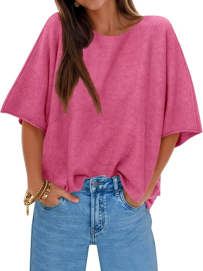 Cicy Bell Womens Half Sleeve Sweaters Oversized Boat Neck Knitted Pullover Sweater Trendy Casual ... | Amazon (US)