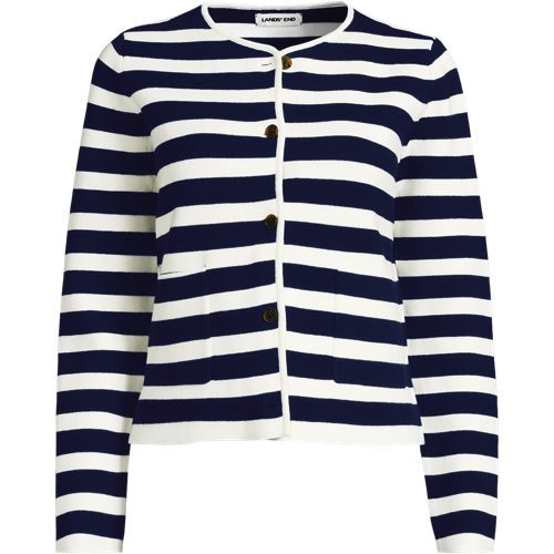 Women's Plus Size Fine Gauge Cotton Milano Blazer Sweater - Lands' End - Ivory - 1X | Lands' End (US)