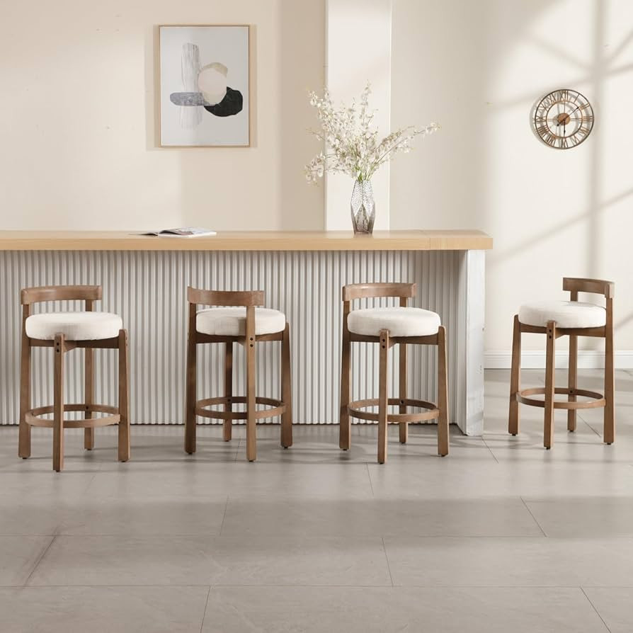 Mid-Century Bar Stools Set of 4, 26.5 Inch Linen Counter Height Upholstered Barstools Bar Chairs ... | Amazon (US)