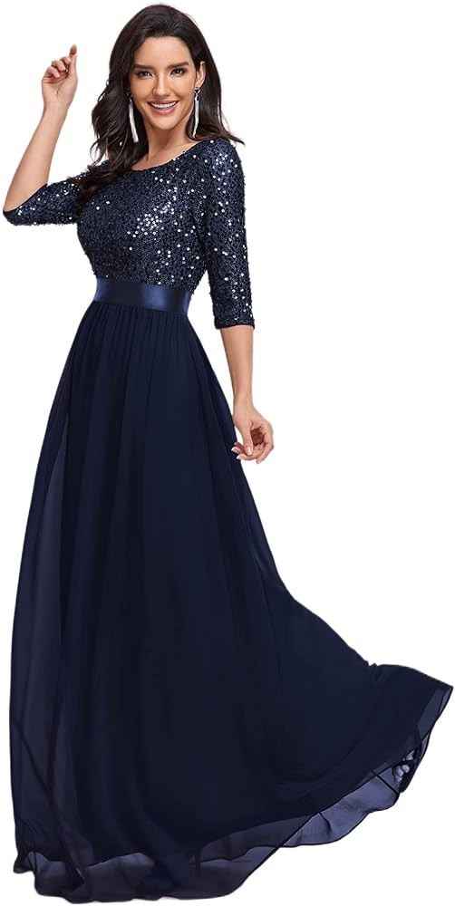 Ever-Pretty Women's Elegant A Line Crew Neck Half Sleeve Sequin Maxi Evening Dress 00683 | Amazon (US)