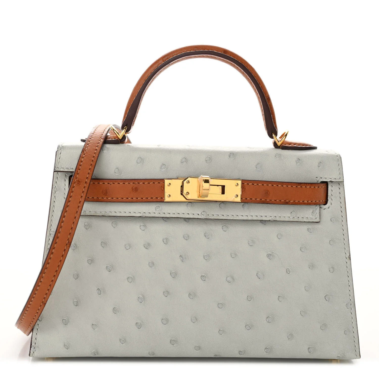 Ostrich Horseshoe Kelly Sellier Mini 20 Gris Perle Gold | FASHIONPHILE (US)