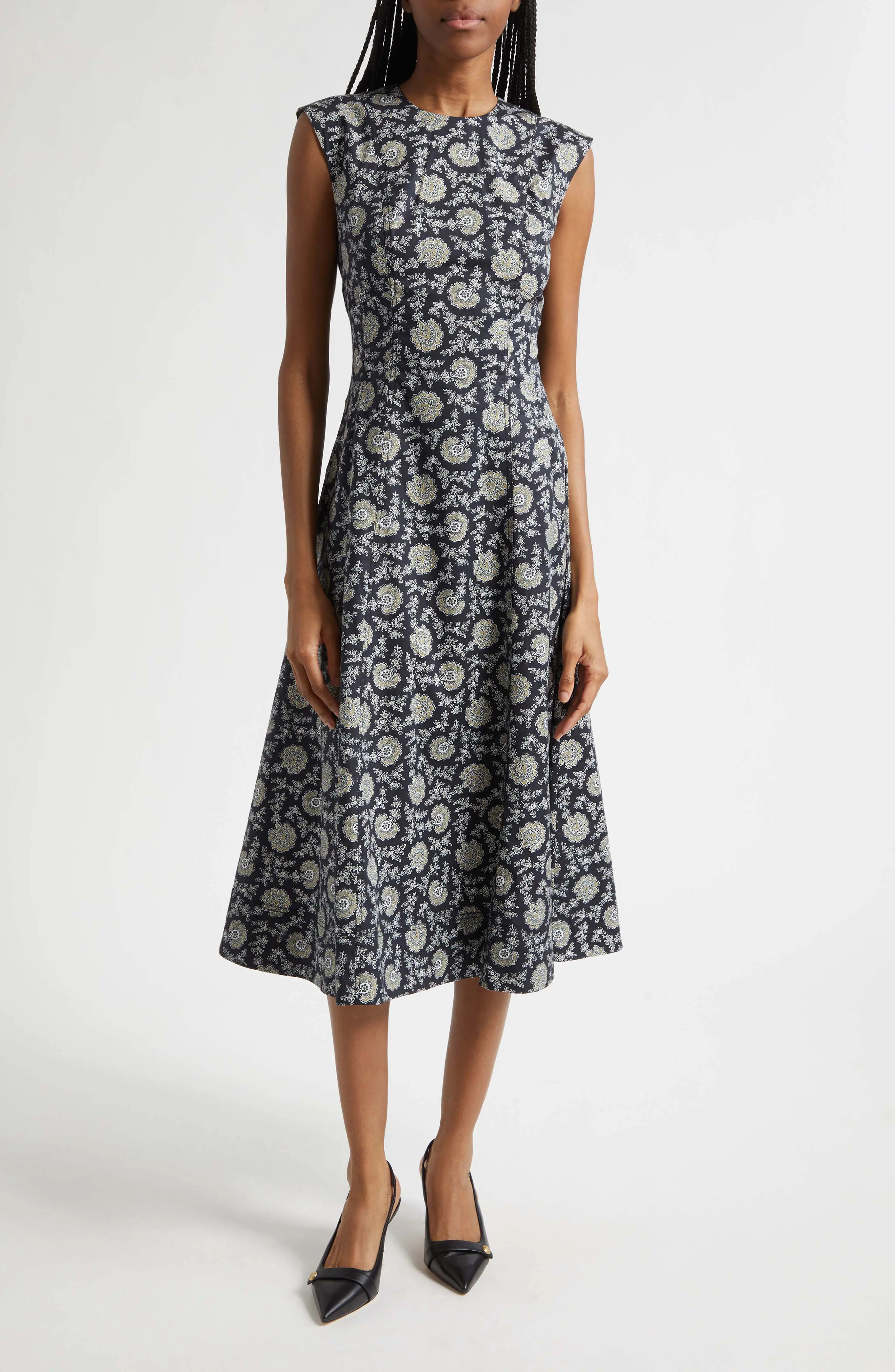 Veronica Beard Dulce Stretch Cotton Dress in Black/camel/green Multi at Nordstrom, Size 2 | Nordstrom
