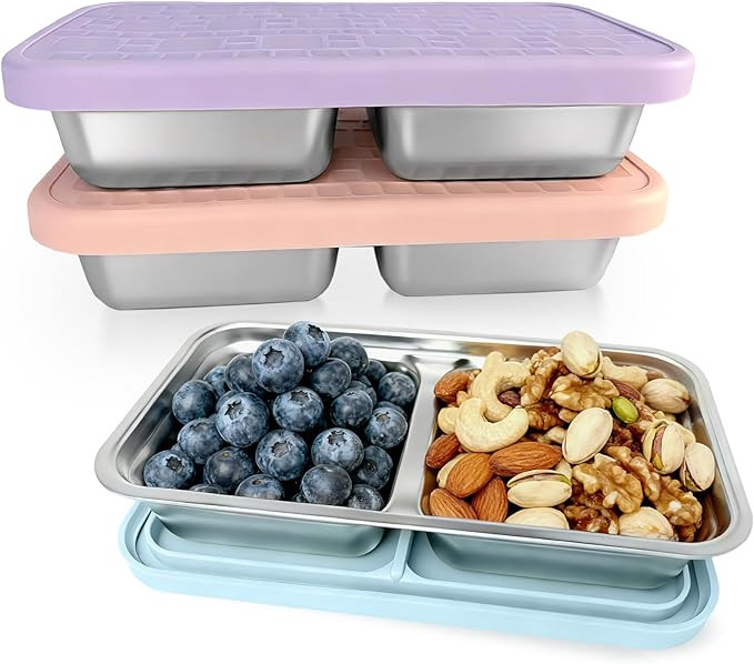 3 Pack 15 oz Stainless Steel Snack Containers for Kids, Reusable Metal Snack Containers with Sili... | Amazon (US)