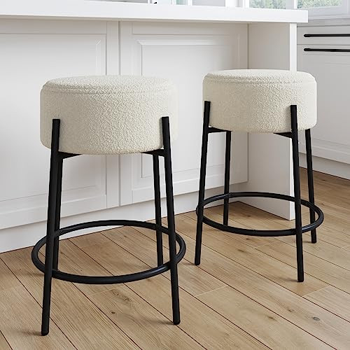 Nathan James Isaac 24" Modern Backless Bar Stool with Round Soft Padded Boucle Seat and Metal Mid-Ce | Amazon (US)