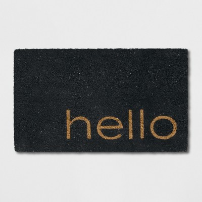 1'6"x2'6"/18"x30" Hello Coir Doormat Black - Threshold™: Outdoor Front Door Mat, Modern Typography, Medium Pile | Target