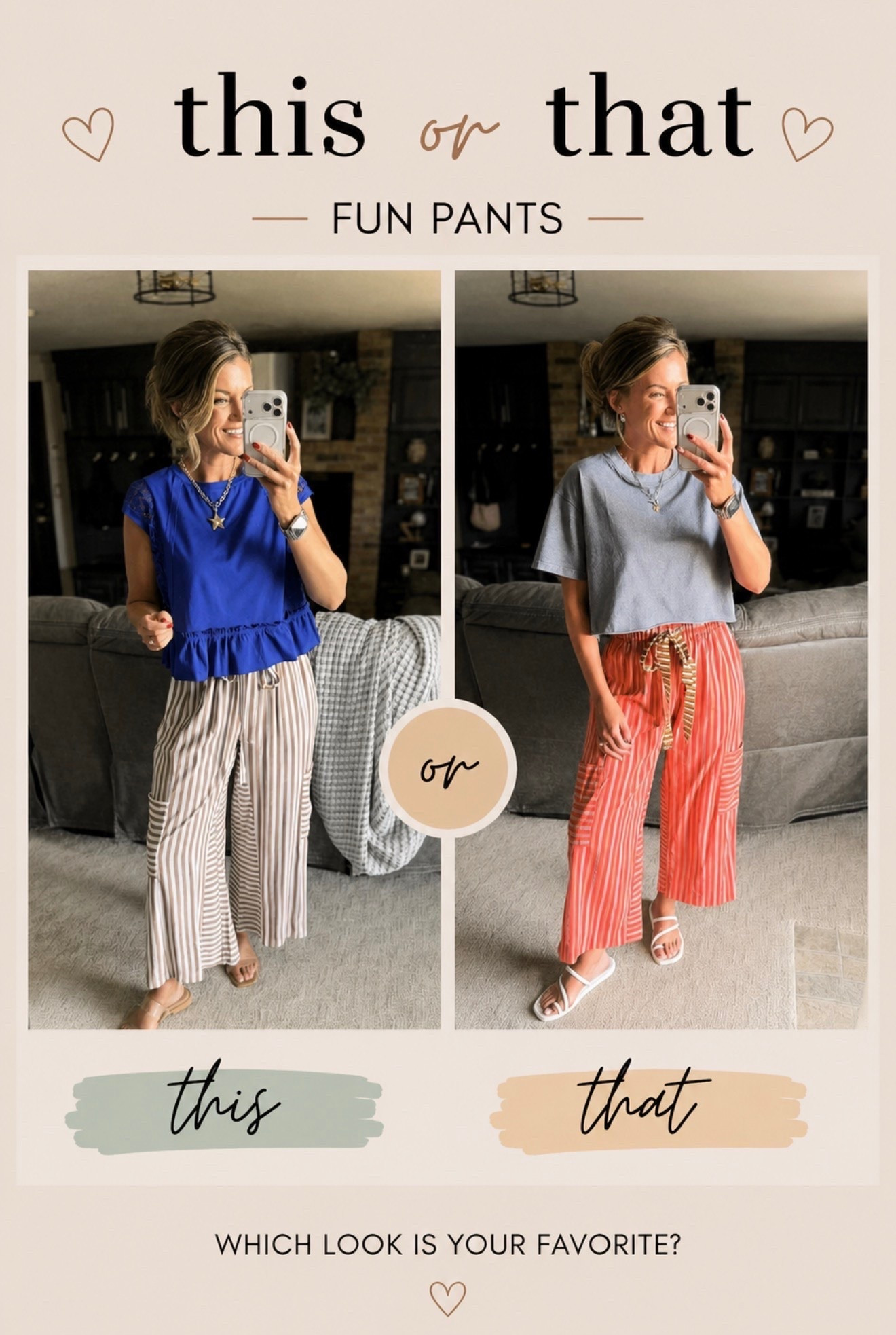 This or That? Fun pants edition. 

Tops/ small
Pants/ medium

#LTKSeasonal #LTKOver40 #LTKootd