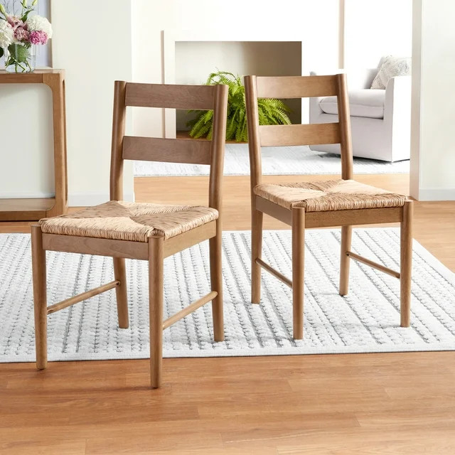 My Texas House Laurel Dining Chairs with Woven Seagrass Seat, Warm Brown, 2 Pack | Walmart (US)