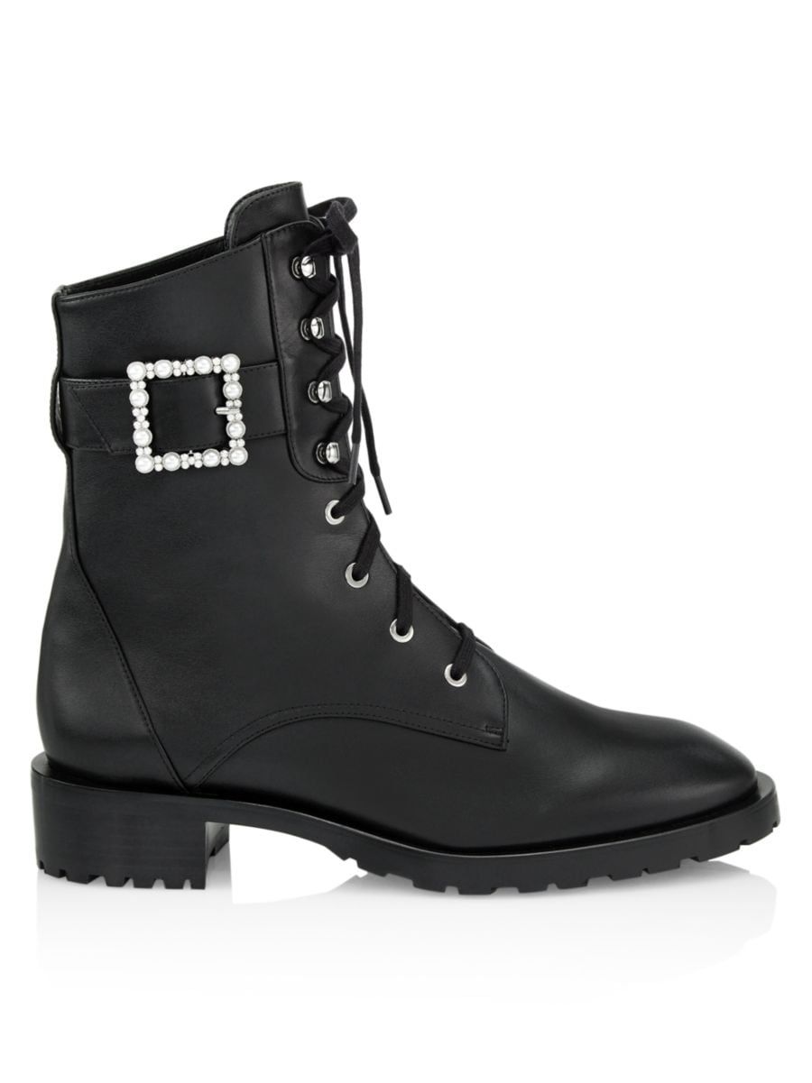 Faux Pearl Buckle Leather Booties | Saks Fifth Avenue (UK)