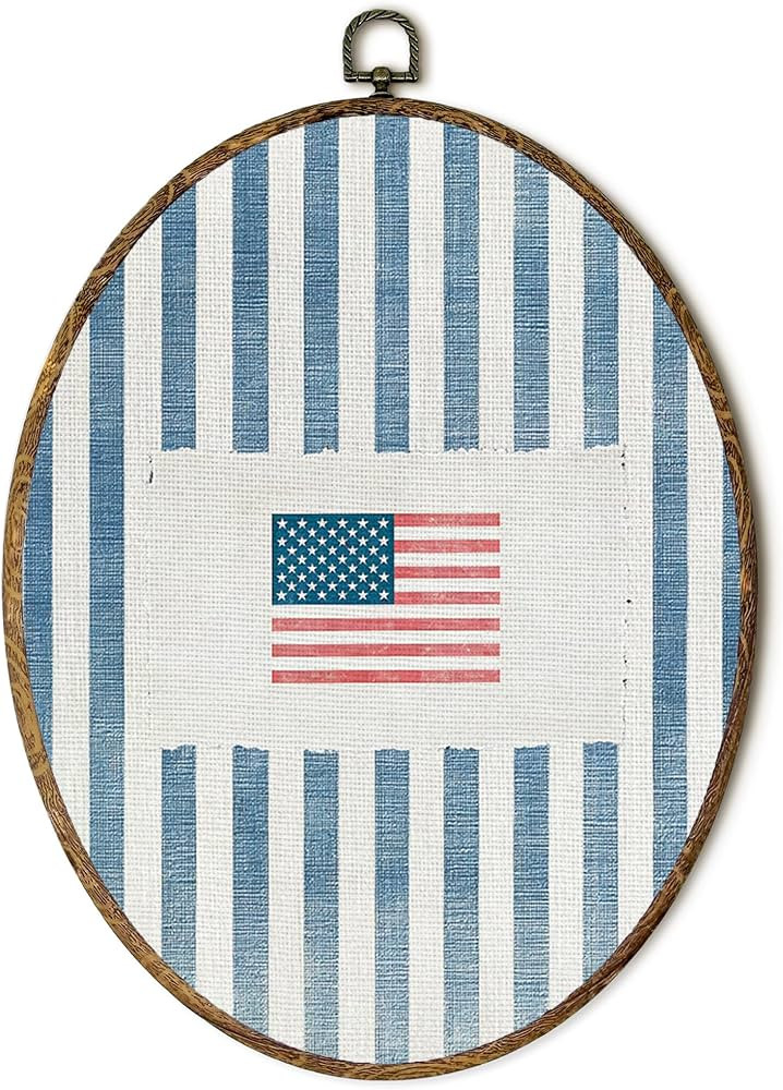 EGVQK Vintage American Flag Striped Oval Wall Art, Patriotic USA Flag Framed Canvas Prints, Red W... | Amazon (US)