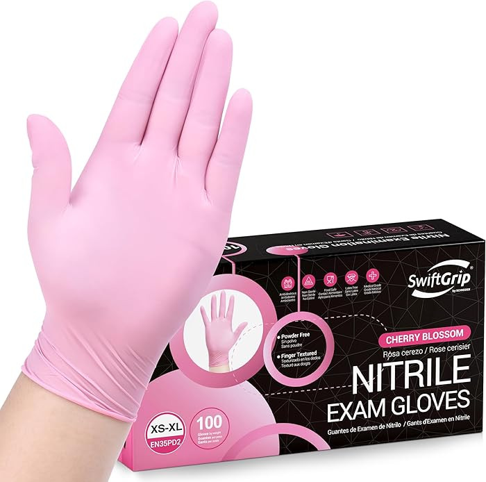 Pink Nitrile Gloves, 3-mil, Industrial Gloves Disposable Latex Free, for Cleaning & Esthetician, ... | Amazon (US)