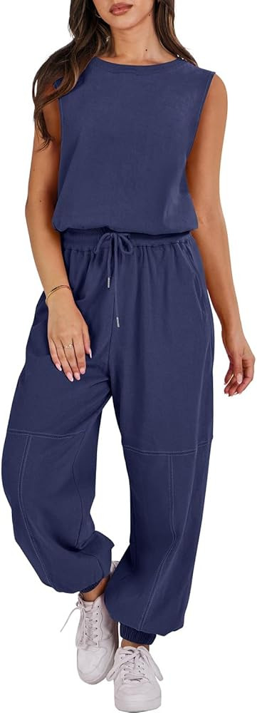 ANRABESS Jumpsuits for Women Casual Summer Sleeveless 2024 Romper One Piece Outfit Active Workout... | Amazon (US)