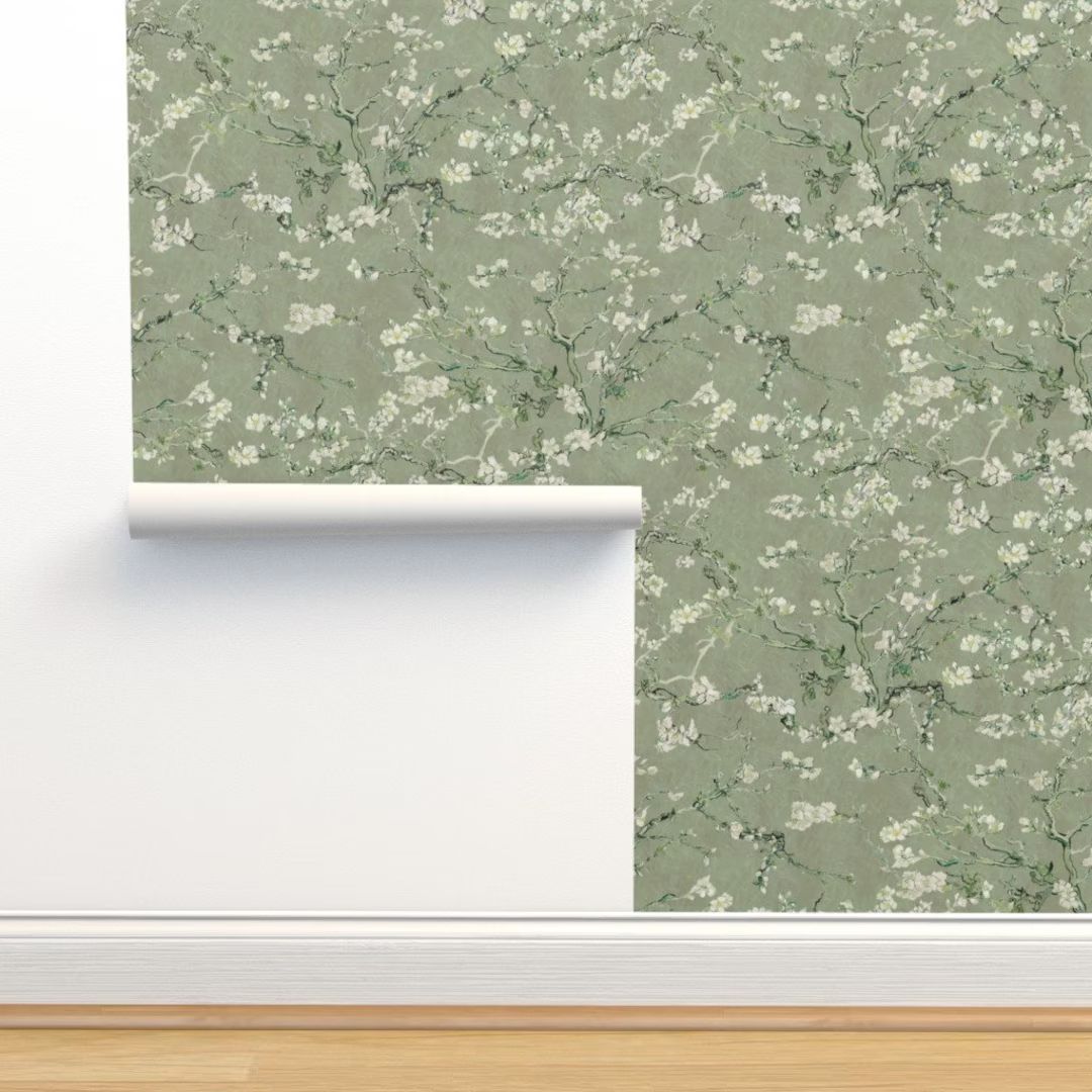 Van Gogh Floral Wallpaper - Almond Blossom in Sage Green By Delinda Graphic Studio - Removable Se... | Etsy (US)