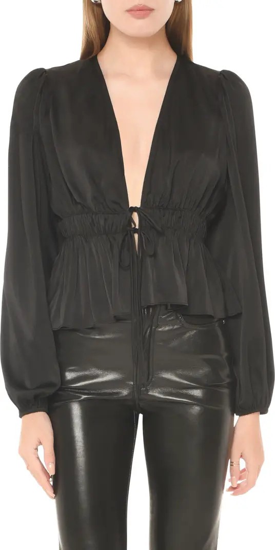 WAYF Kara Tie Front Long Sleeve Peplum Top | Nordstrom | Nordstrom