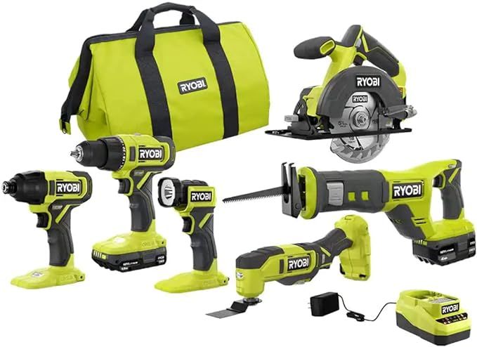 RYOBI ONE+ PCL1600K2 18V Cordless 6-Tool Combo Kit with 1.5 Ah Battery, 4.0 Ah Battery, and Charg... | Amazon (US)