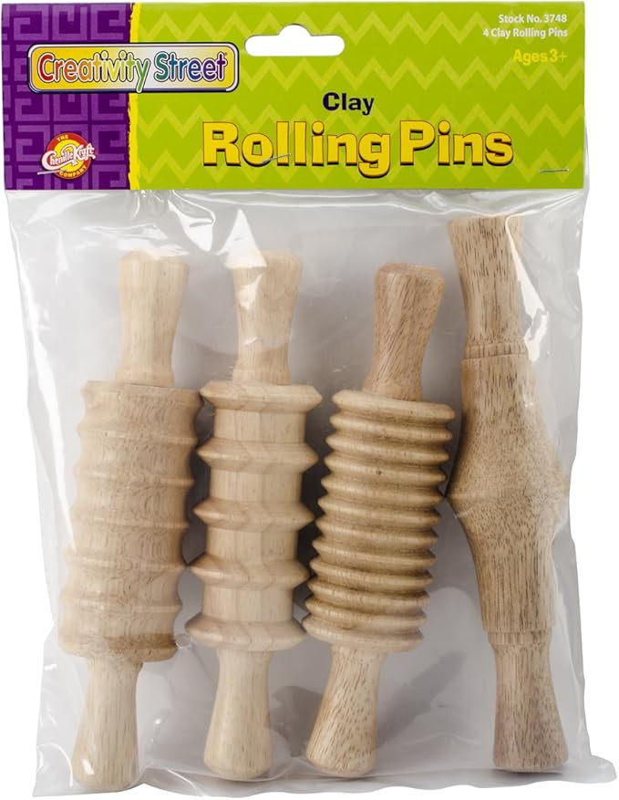 Creativity Street Wood Set, Assorted 4 Patterns, 6", 4/Pack Rolling Pin, 6" | Amazon (US)