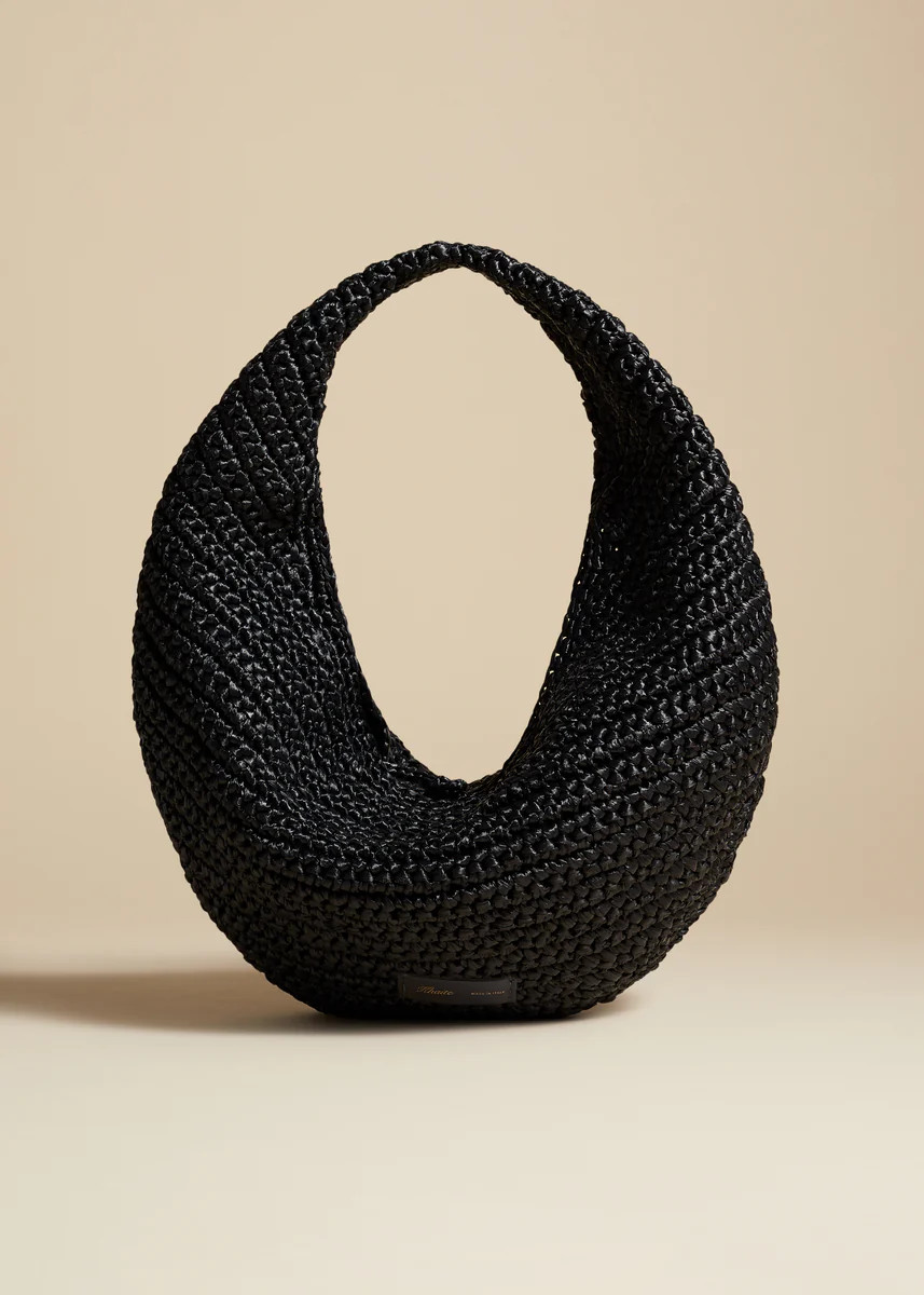 The Medium Olivia Hobo in Black Raffia | Khaite