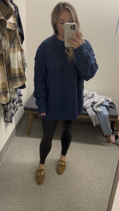 Free People oversized sweater. Wearing a small here. I would size down to an XS. Paired with Spanx faux leather leggings. Run TTS. I’m wearing a small. 

#LTKsalealert #LTKxNSale #LTKstyletip
