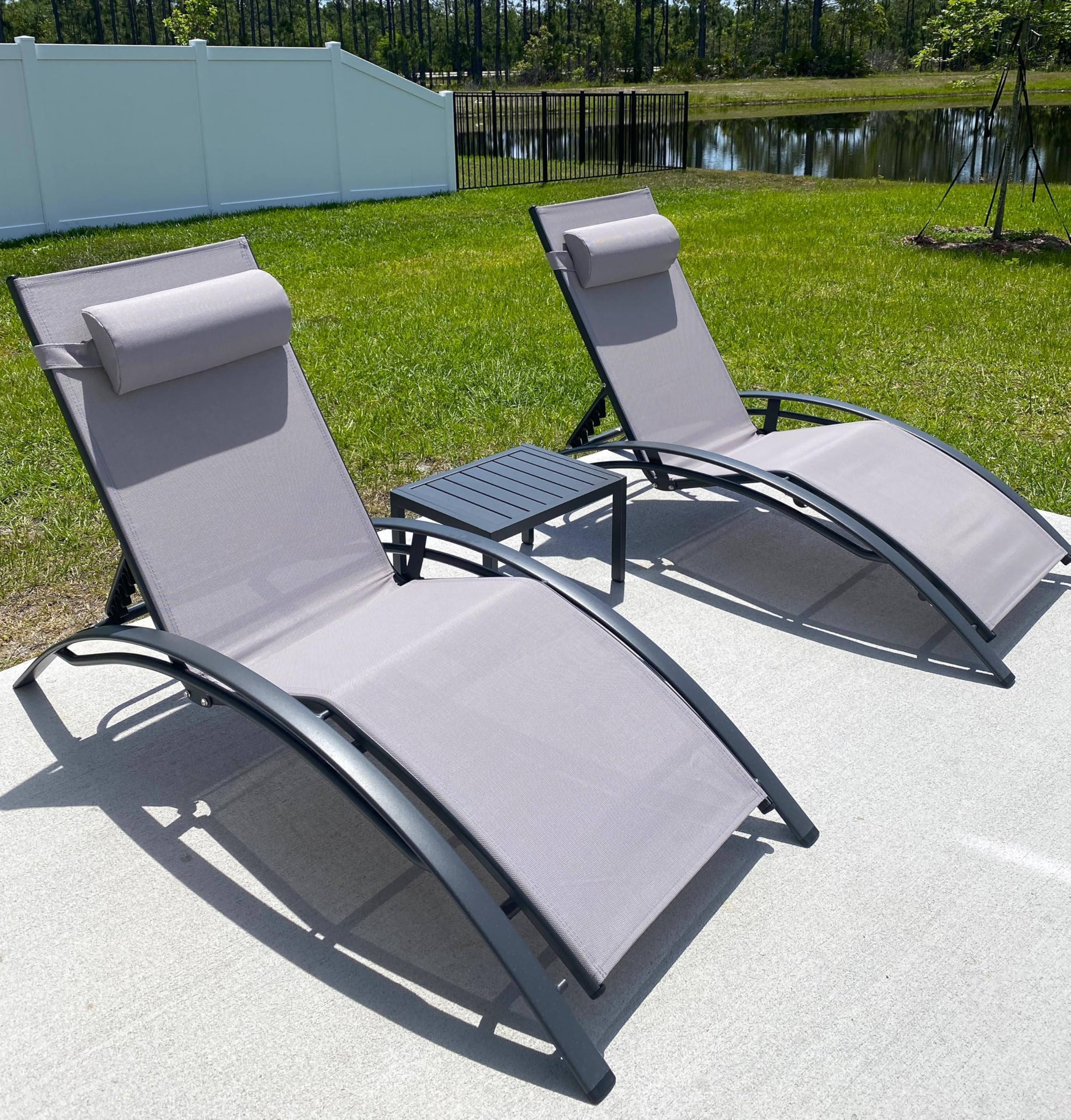 PURPLE LEAF Patio Chaise Lounge Set of 3 Outdoor Lounge Chair Beach Pool Sunbathing Lawn Lounger ... | Amazon (US)