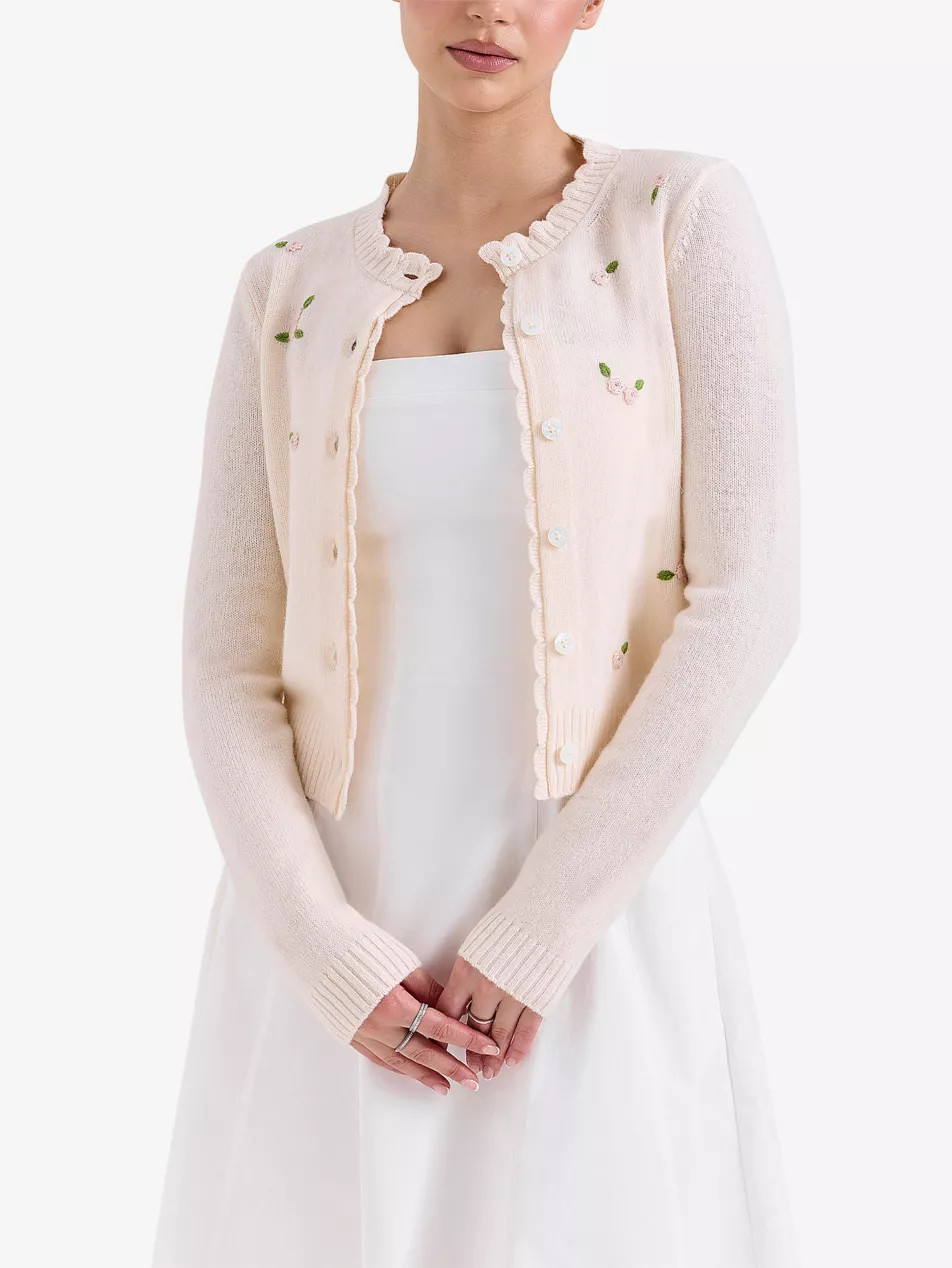 Anjou Floral-Embroidered Wool Cardigan | Selfridges