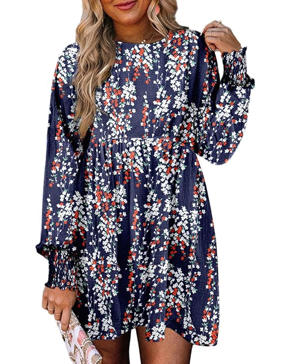 Dokotoo Fall Dresses for Women 2024 Casual Loose Floral Dress Long Sleeve Crew Neck Flowy Swing M... | Amazon (US)