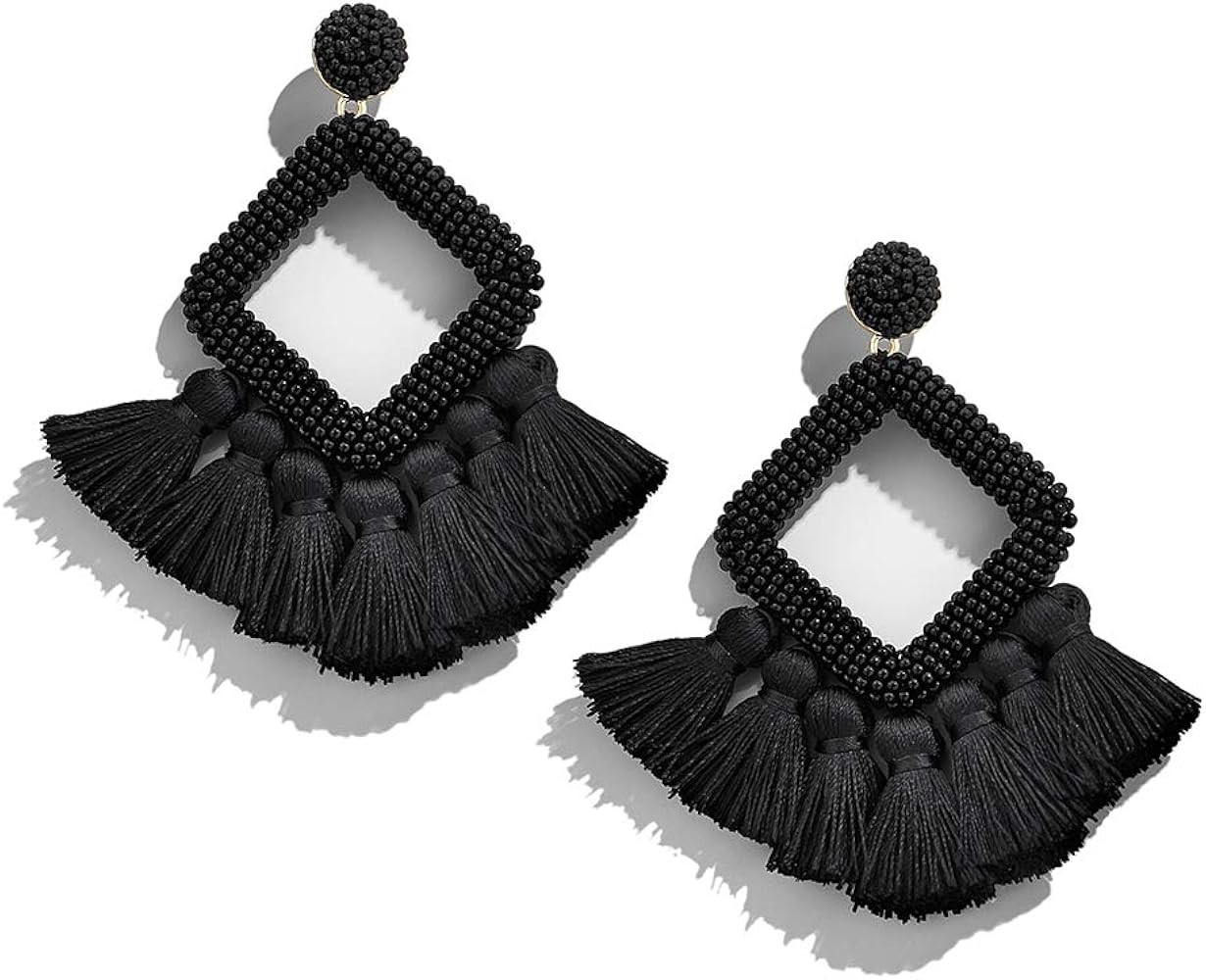 Beaded Tassel Earrings Statement Handmade Bohemian Beaded Dangle Earrings for Women Wedding Brida... | Amazon (US)