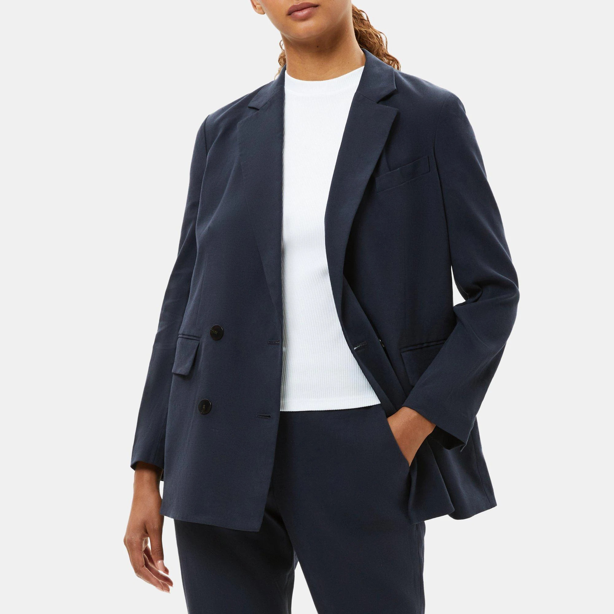 Double-Breasted Jacket in Linen | Theory Outlet