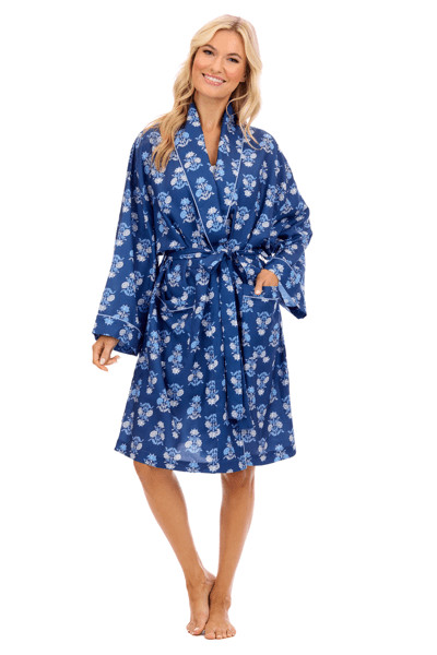 Navy Floral Block Print Robe | Mud Pie
