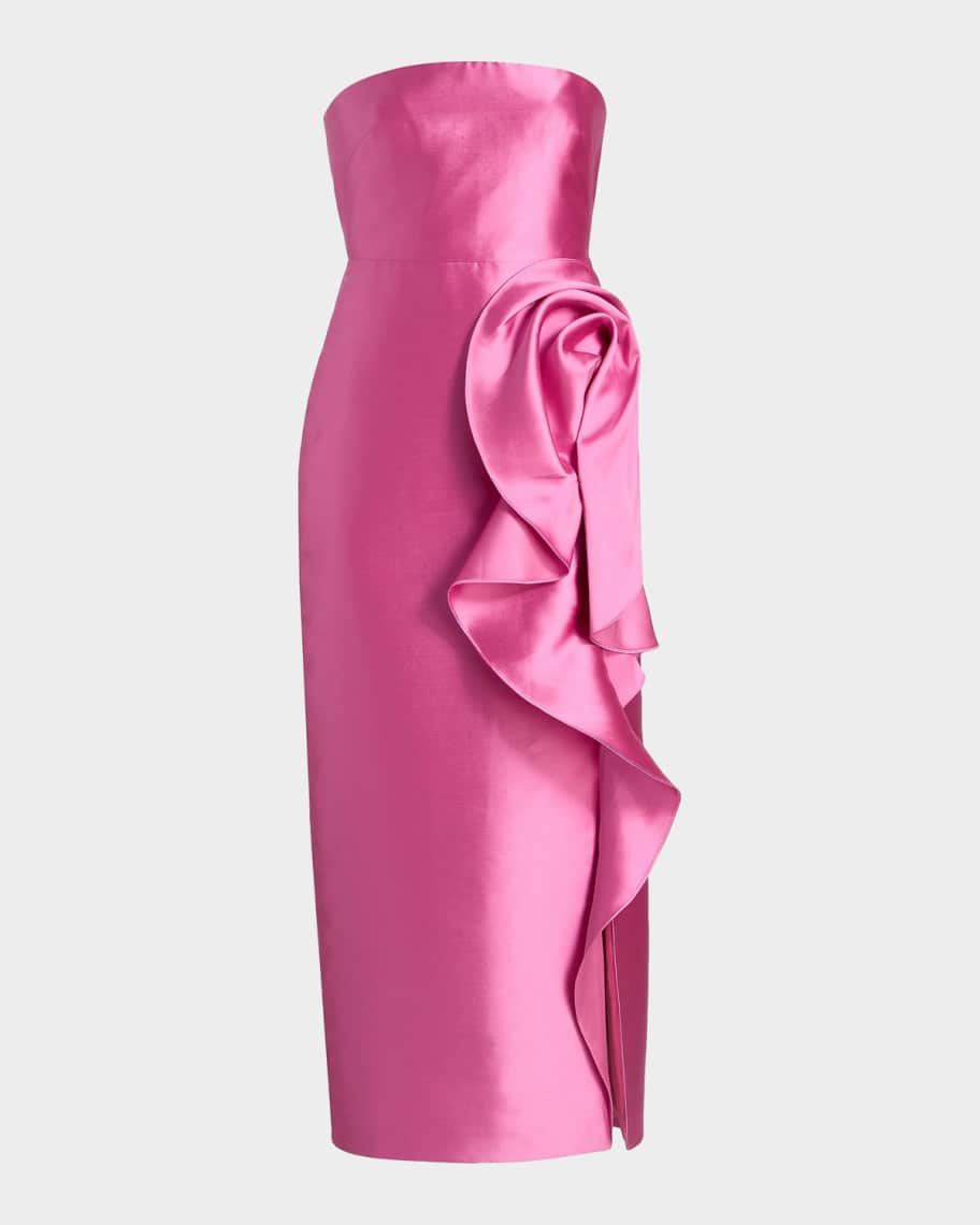 Theia Marla Strapless Sculptural Drape Cocktail Dress | Neiman Marcus
